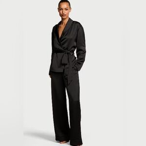 Elegant Black Satin Sleepwear Set, lux , high quality , size L , pants and top